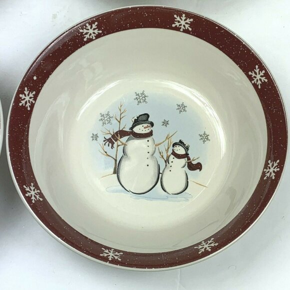 Royal Seasons Snowman Bowl Lot Soup Cereal Red Winter Christmas Holiday 4 pc - Picture 2 of 5